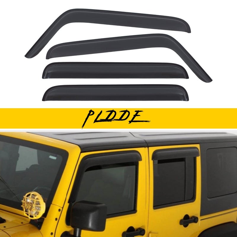 PLDDE Window Rain Guard Compatible with 2007-2018 Jeep Wrangler JK 4-Door Front+Rear Sun/Rain Guard Outside Mount Window Visors 4 PCS - Image 1